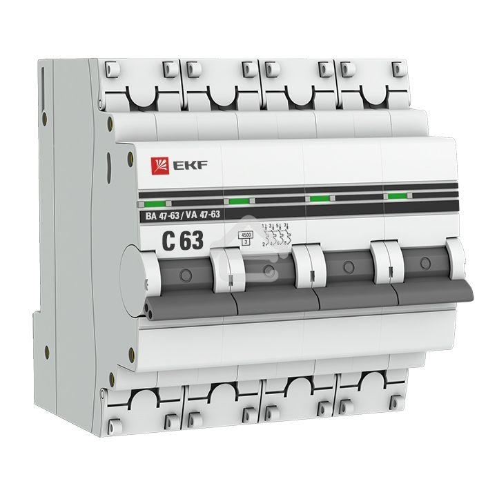 Выключатель автоматический модульный 4п C 63А 4.5кА ВА 47-63 PROxima EKF mcb4763-4-63C-pro