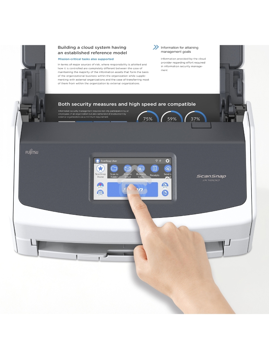 Документ сканер Fujitsu ScanSnap iX1600 А4, двухсторонний, 40 стр/мин, автопод. 50 листов, сенсорный дисплей, Wi-Fi, USB 3.2