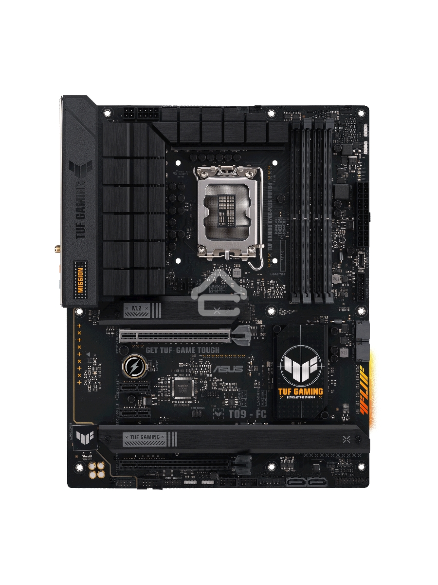Материнская плата ASUS TUF GAMING B760-PLUS WIFI D4, LGA 1700, Intel B760, 4xDDR4, 4xSATA, 3xM.2, 1xPCI-E 5.0 x16, 1xPCI-E 3.0 x4, 1xUSB-A 3.2 Gen 2, 3xUSB-A 3.2 Gen 1, 1xUSB-C 3.2 Gen 2x2, 1x2.5Gb LAN, 5x3.5 мм, 7.1, Wi-Fi 6, Bluetooth 5.2, Standard-ATX
