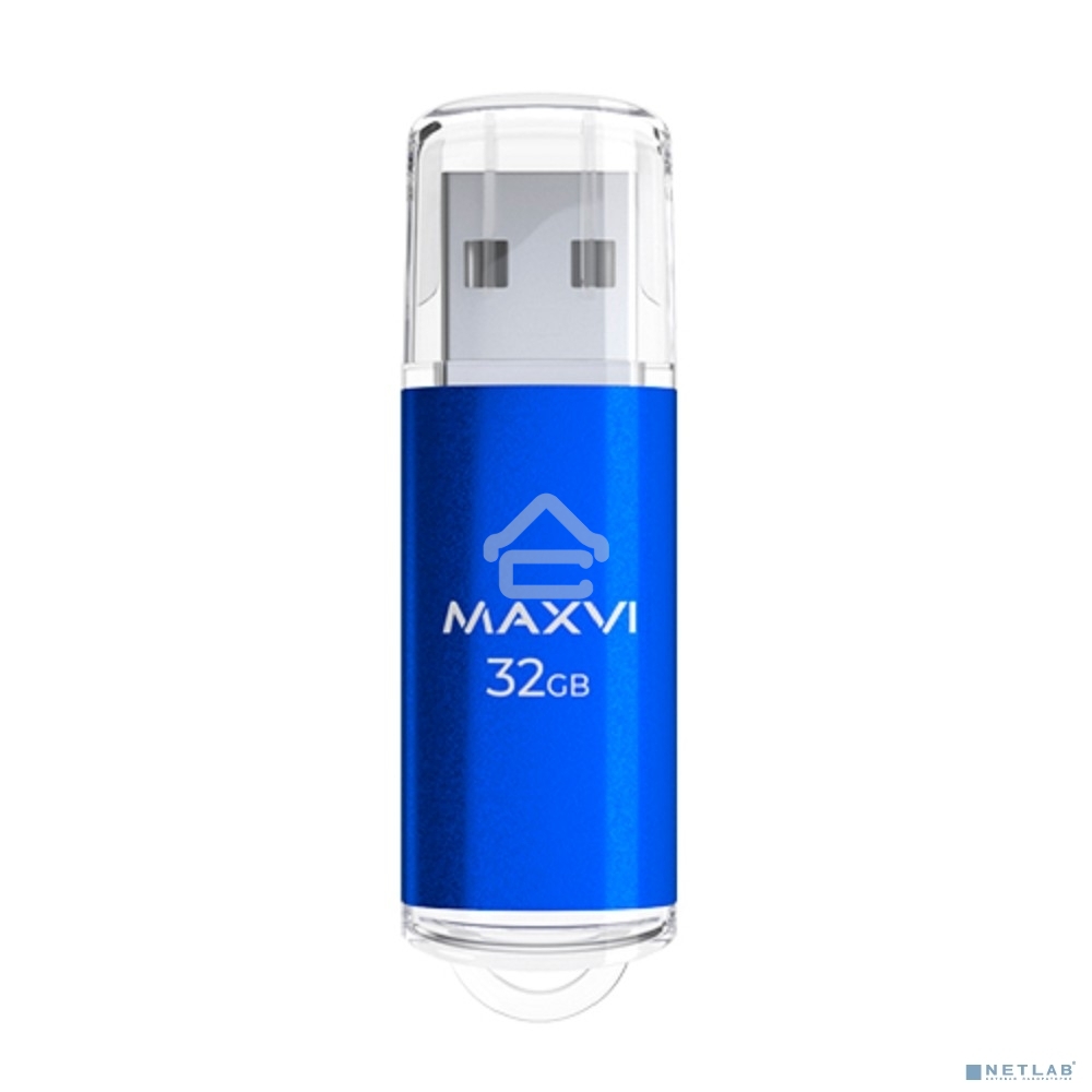 Флешка USB R/W Maxvi MP 32GB USB 2.0 blue, монолит с колпачком, металл + ABS пластик