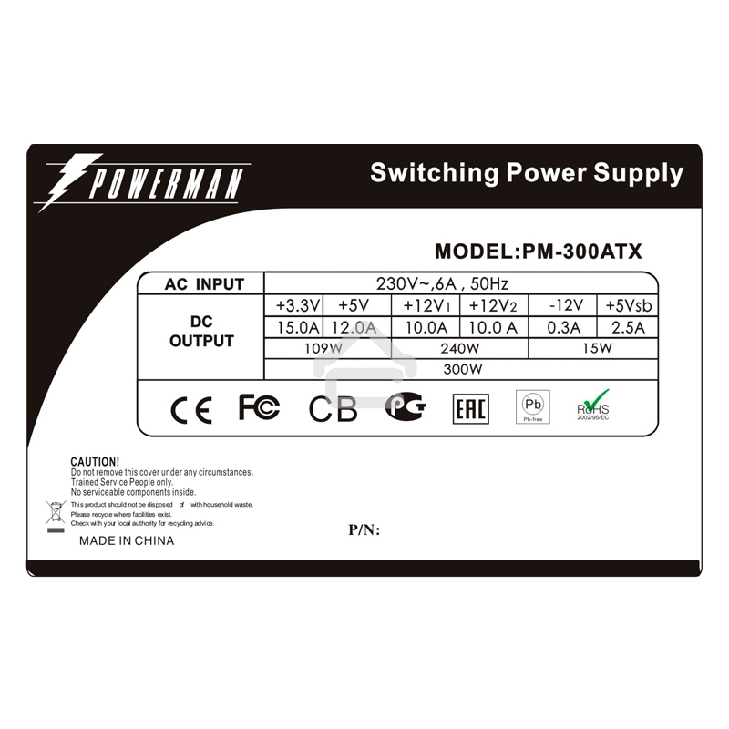 Блок питания Inwin/Powerman PM-300ATX, 300Вт, 80мм, серый