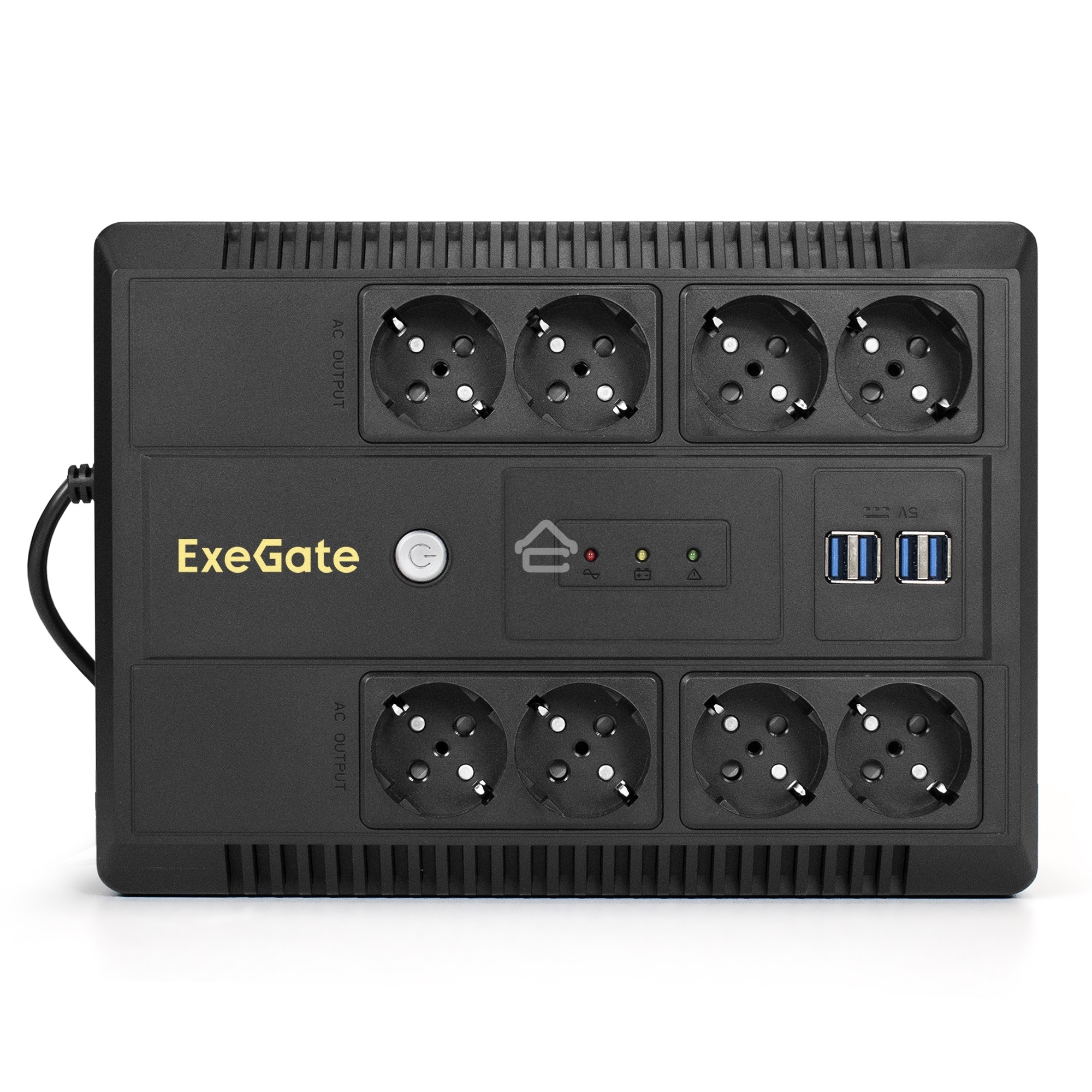 Источник бесперебойного питания ExeGate NEO NNB-600.LED.AVR.8SH.CH <600VA/360W, LED, AVR, 8*Schuko, 4*USB-порта для зарядки, Black>