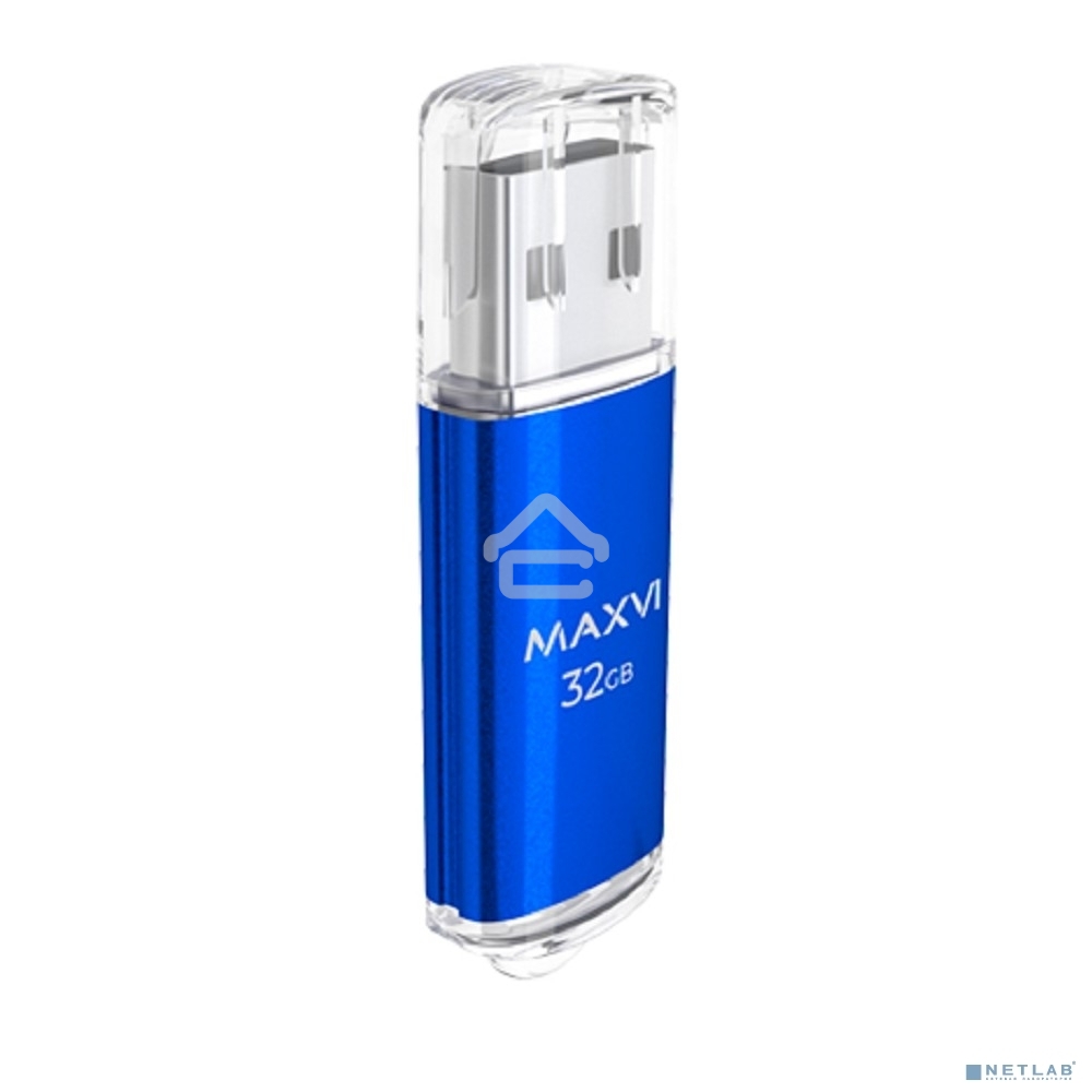 Флешка USB R/W Maxvi MP 32GB USB 2.0 blue, монолит с колпачком, металл + ABS пластик