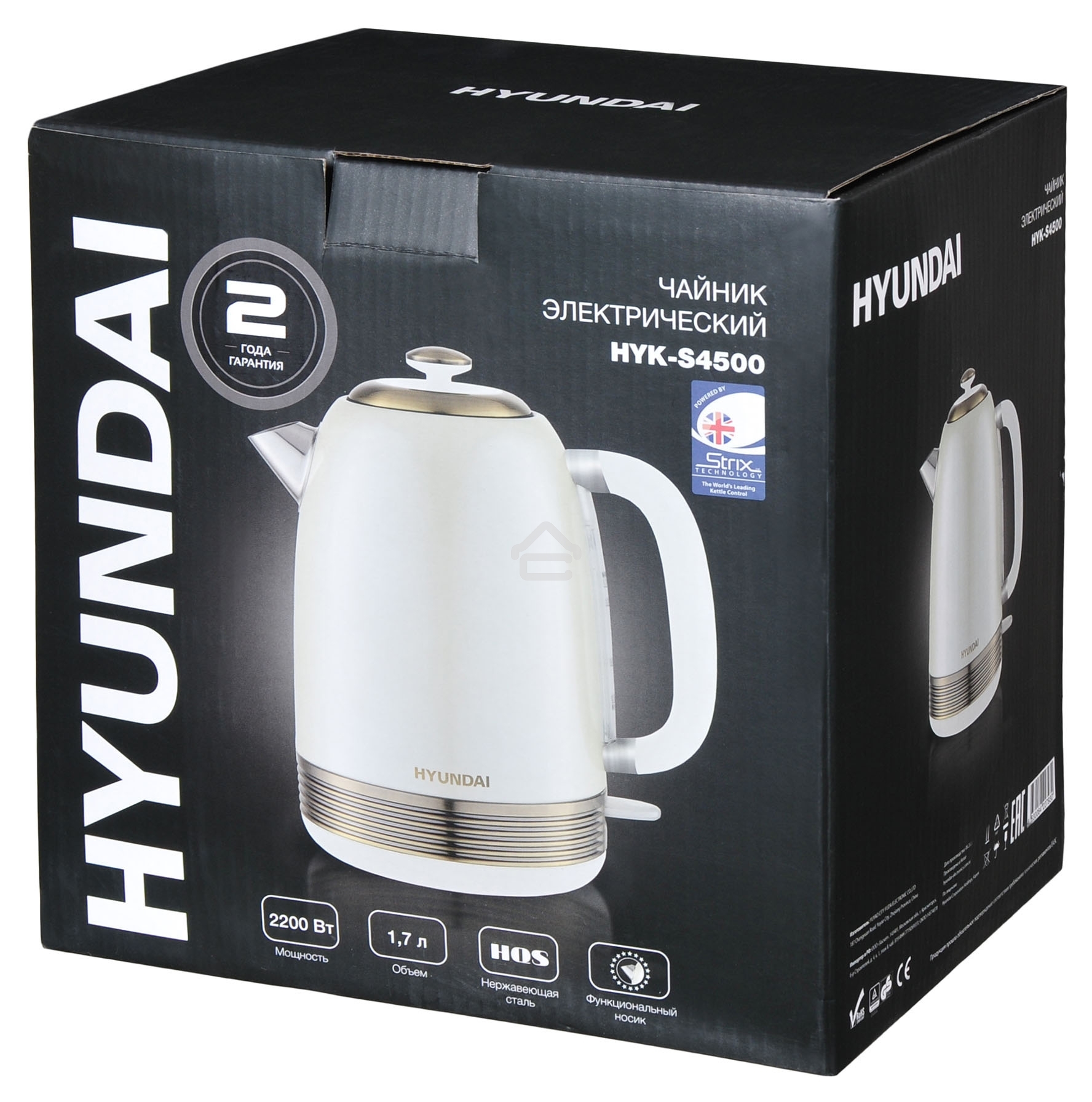 Чайник электрический Hyundai HYK-S4500 1.7 л, 2200 Вт, жемчужный/золотистый (корпус: нержавеющая сталь/пластик)