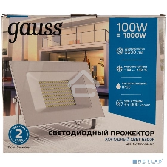 Прожектор светодиодный GAUSS 613120300 Gauss Elementary 100W 6600lm IP65 6500К белый