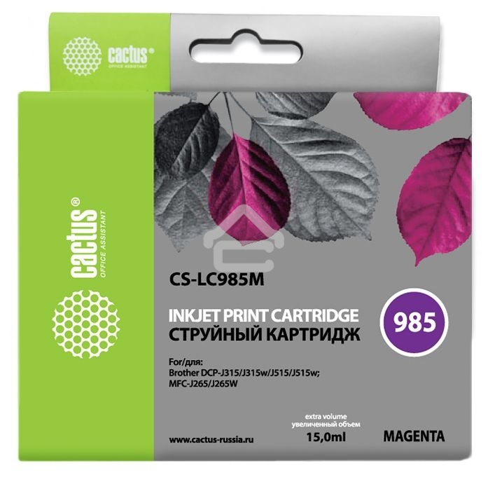 Картридж струйный Cactus CS-LC985M пурпурный (15 мл) для Brother DCPJ315W/DCPJ515W/MFCJ265W