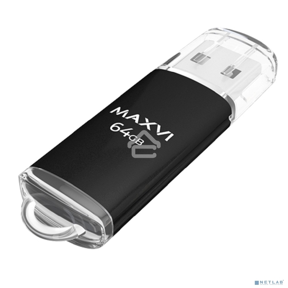 Флешка USB R/W Maxvi MP 64GB USB 2.0 black, монолит с колпачком, металл + ABS пластик