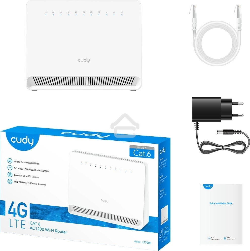 Маршрутизатор AC1200 Wi-Fi 4G LTE Cat 6 Gigabit Router, 4 10/100/1000M RJ45 Ports, Nano SIM Slot, Quectel module inside,build-in 4G LTE modem, 300Mbps at 2.4GHz + 867Mbps at 5GHz, Internal Antennas, PPTP/L2TP/OpenVPN/WireGuard VPN, DNS over Cloudflare/Goo