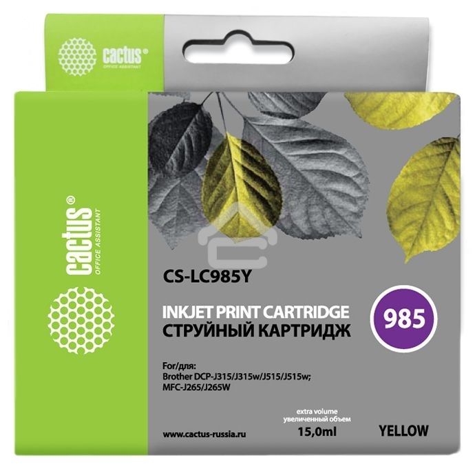 Картридж струйный Cactus CS-LC985Y желтый (15 мл) для Brother DCPJ315W/DCPJ515W/MFCJ265W