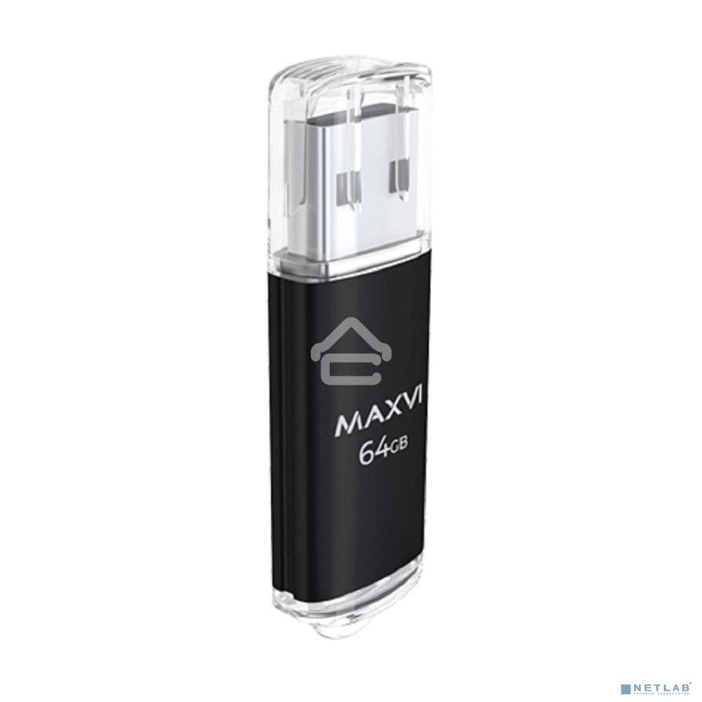 Флешка USB R/W Maxvi MP 64GB USB 2.0 black, монолит с колпачком, металл + ABS пластик