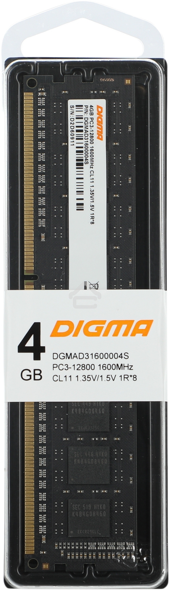 Оперативная память Digma, DDR3, 4GB (1x4GB), 1600MHz, CL11, DIMM