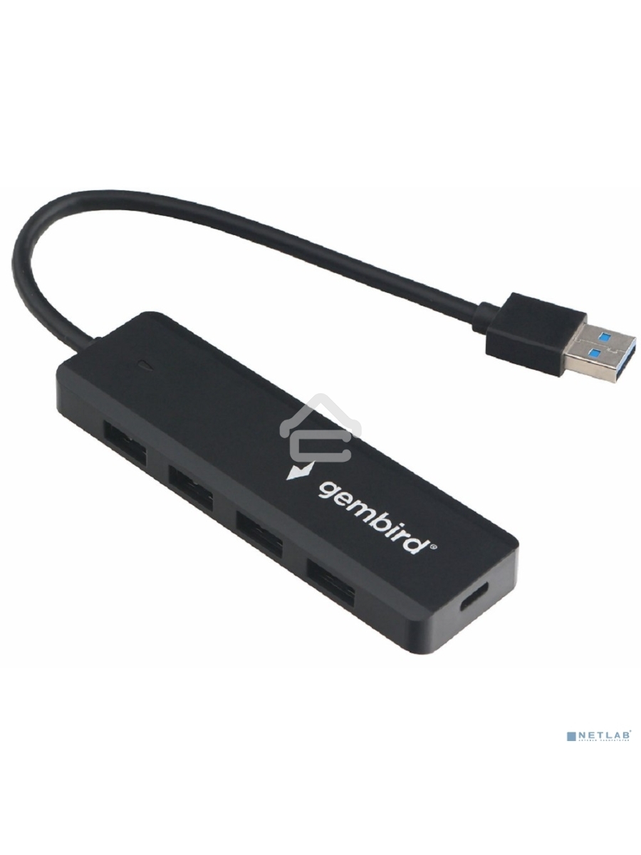 Концентратор USB 3.0 Gembird UHB-C414, 4 порта, кабель 19см, с доп питанием (Type-C)