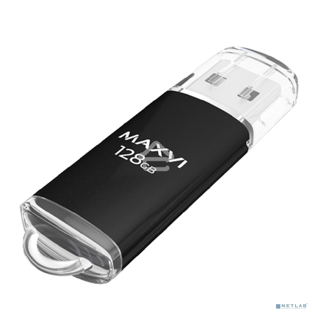 Флешка USB R/W Maxvi MP 128GB USB 2.0 black, монолит с колпачком, металл + ABS пластик