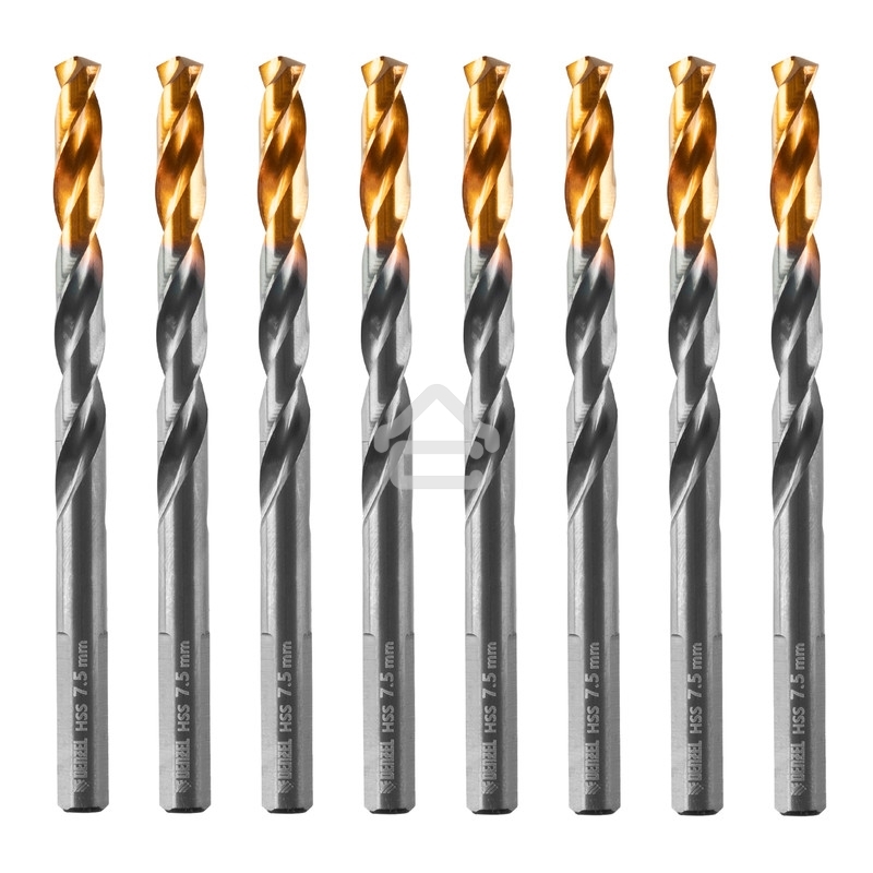 Сверло по металлу, 7,5 мм, HSS-Tin, Golden Tip, 8 шт. Denzel