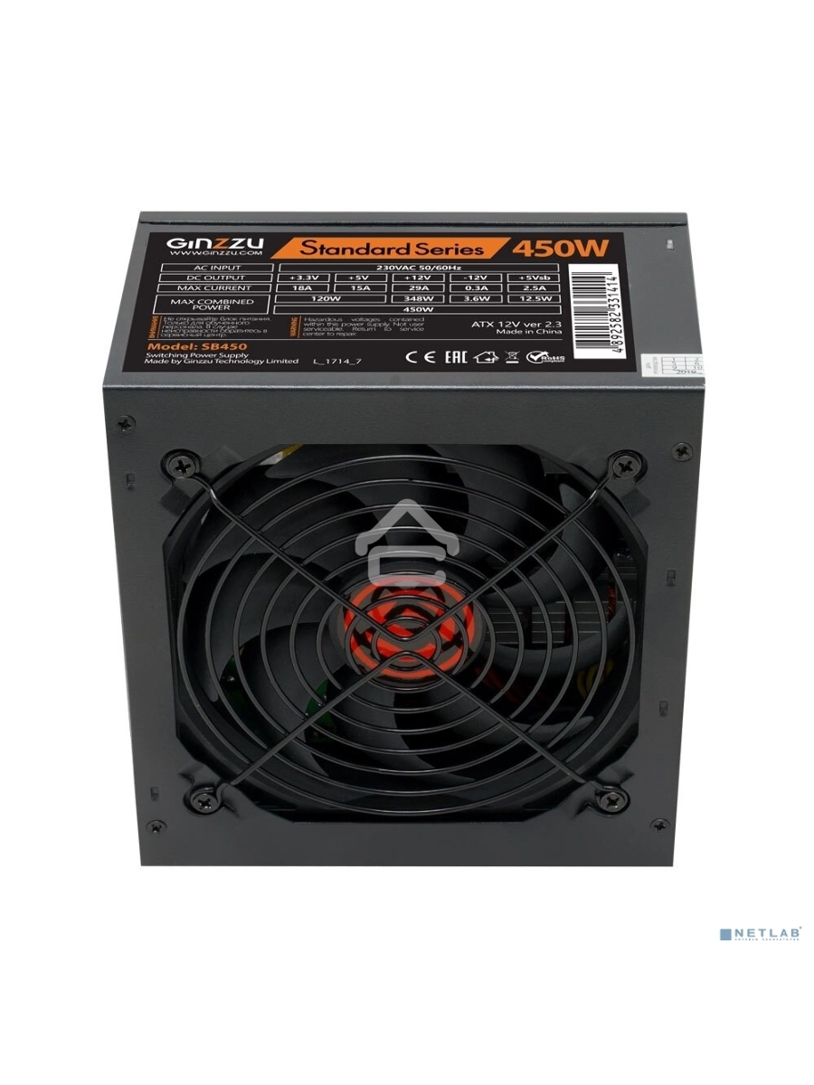 Блок питания Ginzzu SB450, 450Вт, 120мм, черный