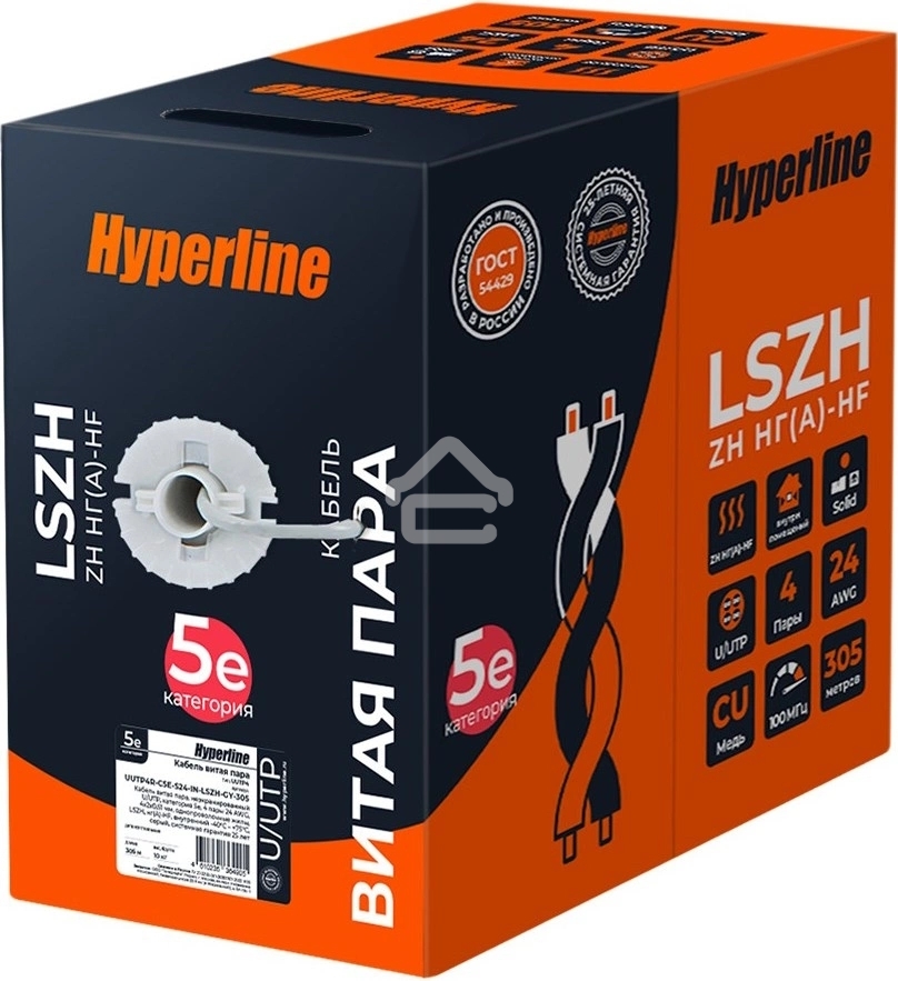 Кабель информационный Hyperline UUTP4R-C5E-S24-IN-LSZH-GY-305 cat.5e UTP 4 пары 24AWG LSZH внутренний 305м серый
