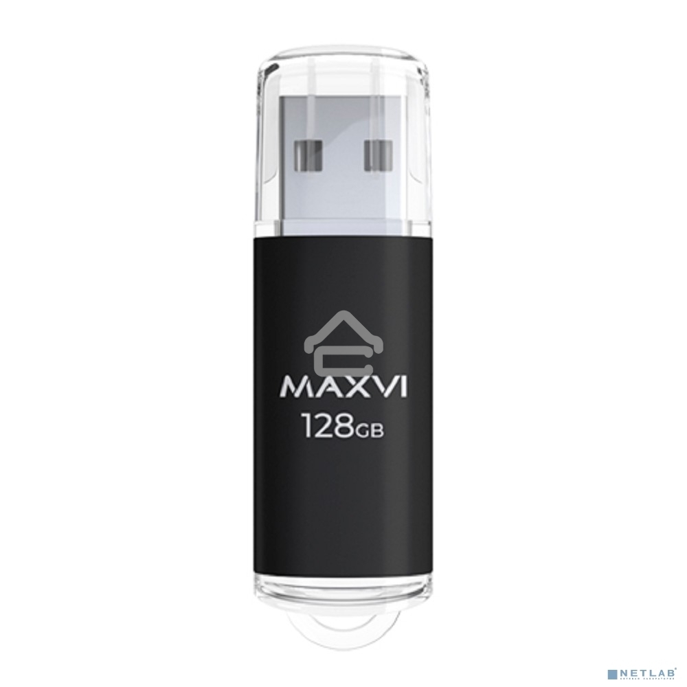 Флешка USB R/W Maxvi MP 128GB USB 2.0 black, монолит с колпачком, металл + ABS пластик