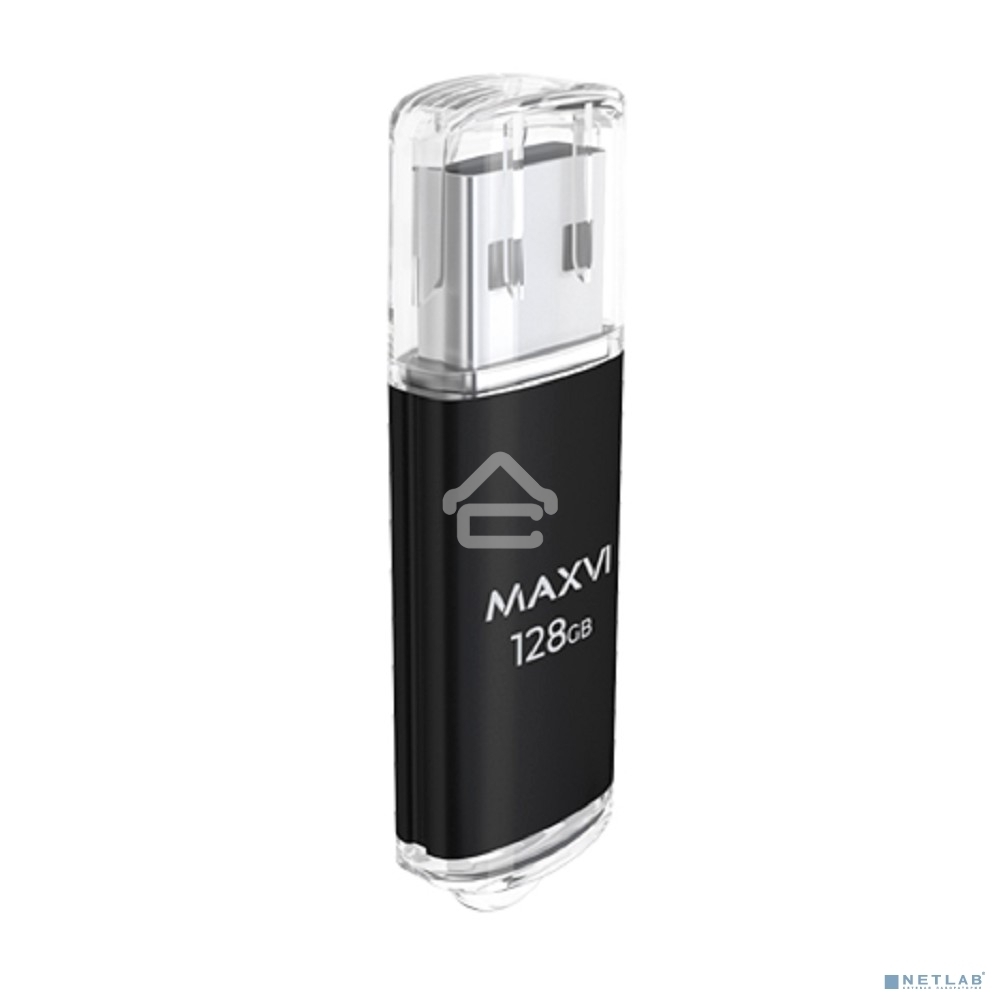Флешка USB R/W Maxvi MP 128GB USB 2.0 black, монолит с колпачком, металл + ABS пластик