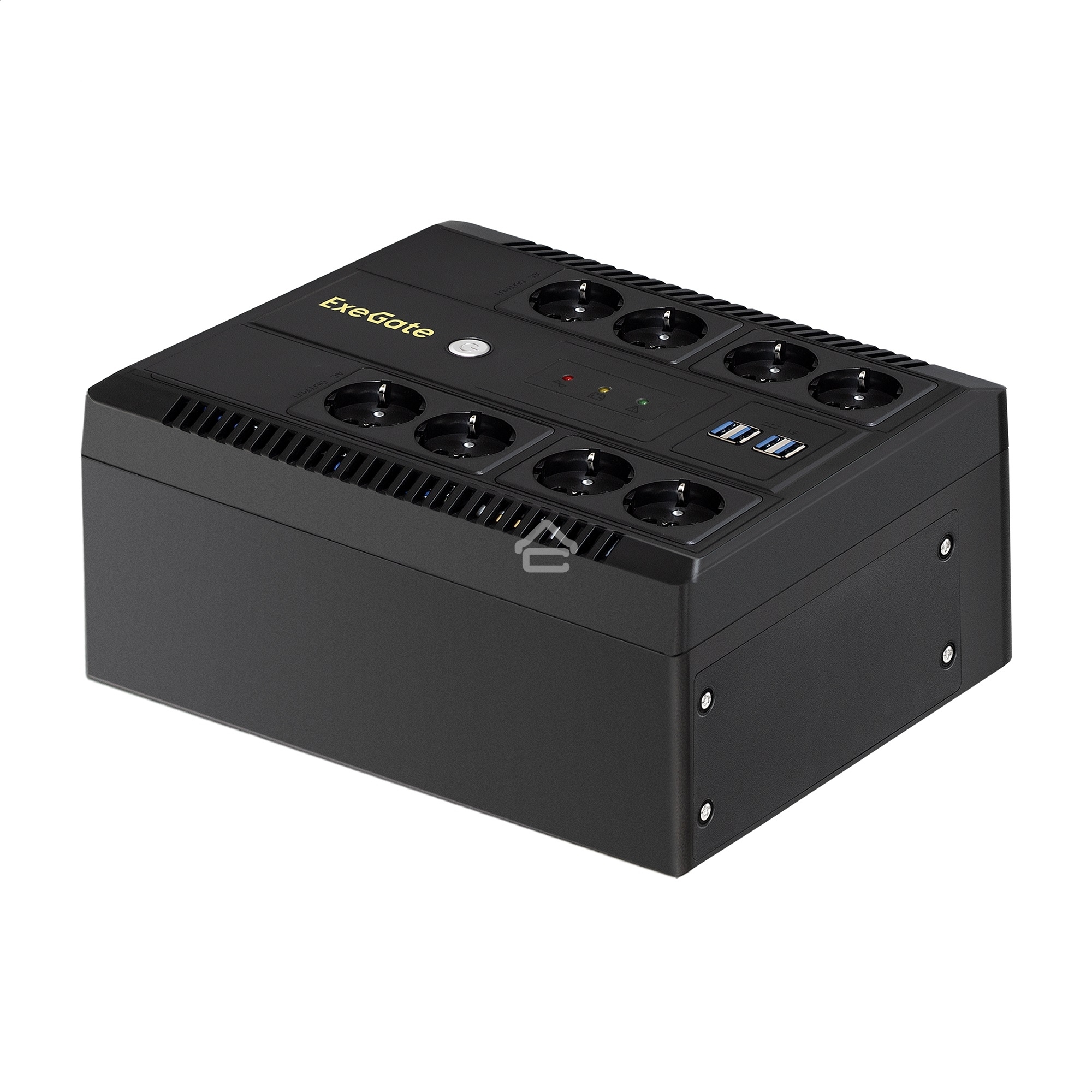 Источник бесперебойного питания ExeGate NEO NNB-600.LED.AVR.8SH.CH <600VA/360W, LED, AVR, 8*Schuko, 4*USB-порта для зарядки, Black>