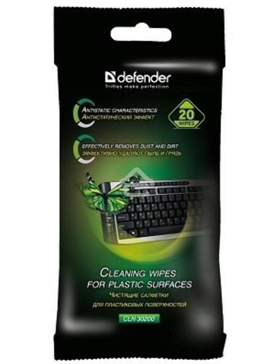Чистящие салфетки Defender ECO для пластик.поверхностей, (не применять для ЖК- экранов!) /мягкая упаковка/ 20 шт /Россия