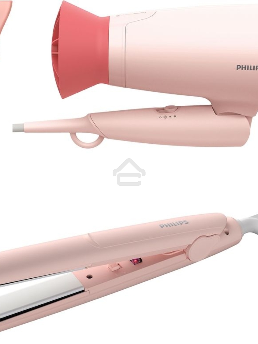 Прибор для укладки волос Philips набор фен + выпрямитель. Цвет розовый