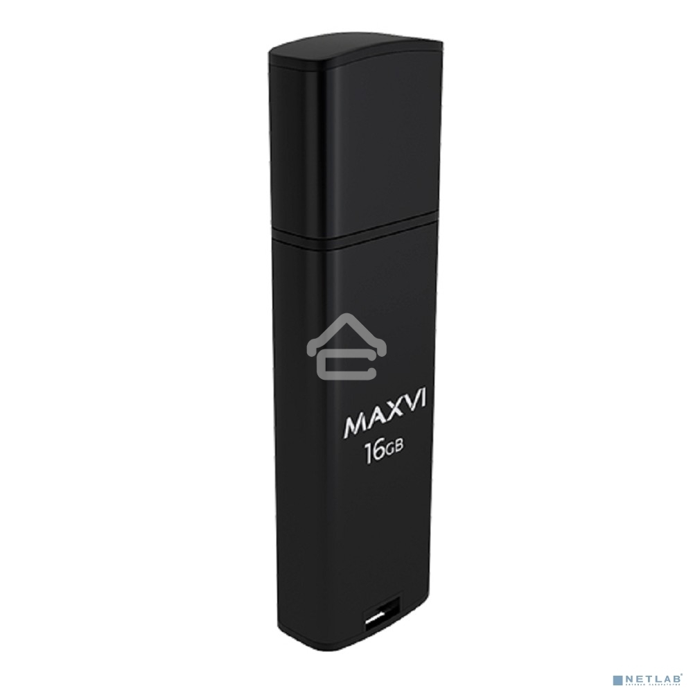 Флешка USB R/W Maxvi MP2 16GB USB 2.0 black, монолит с колпачком, ABS пластик + металл