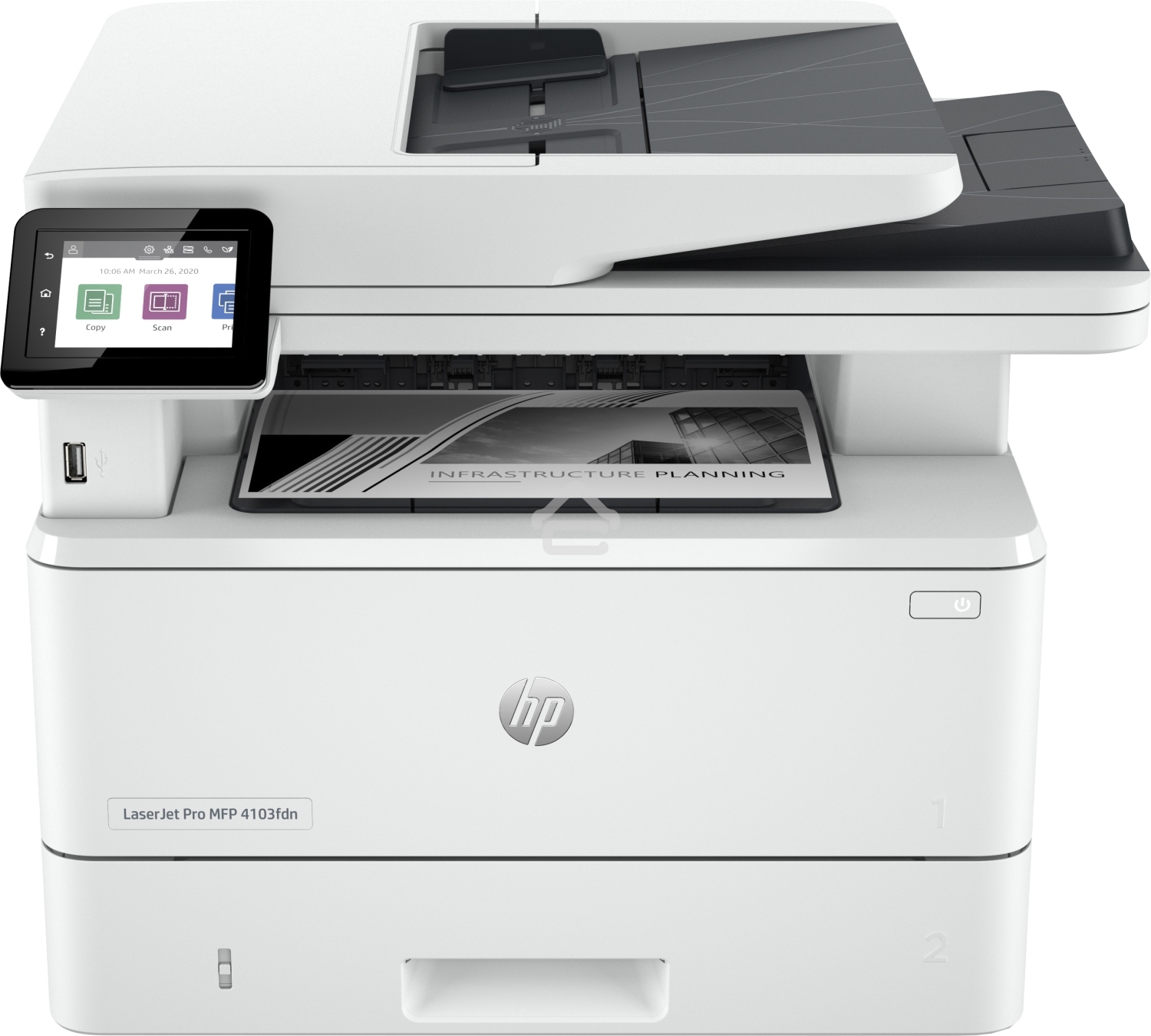 МФУ лазерное HP LaserJet Pro 4103fdn (2Z628A), A4, ч/б, печ. до 40 стр/мин., скан. до 29 стр/мин. (ч/б) 20 стр/мин. (цвет), 1200 x 1200 dpi, USB, RJ-45, Air Print, Mopria
