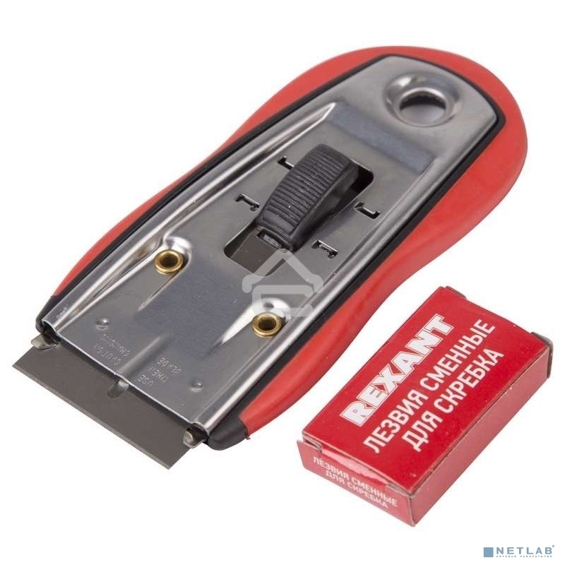 Скребок Rexant с выдвижным лезвием, обрезиненный корпус, 5 запасных лезвий в комплекте