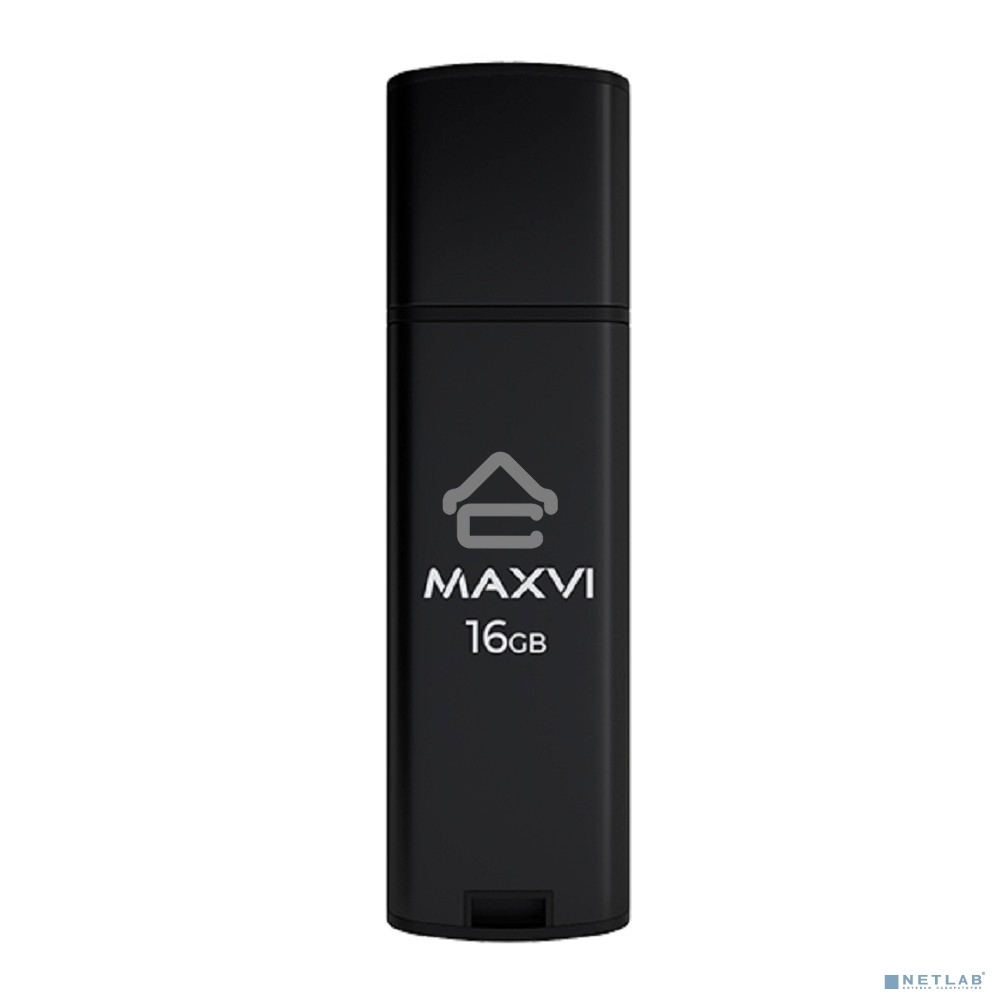 Флешка USB R/W Maxvi MP2 16GB USB 2.0 black, монолит с колпачком, ABS пластик + металл