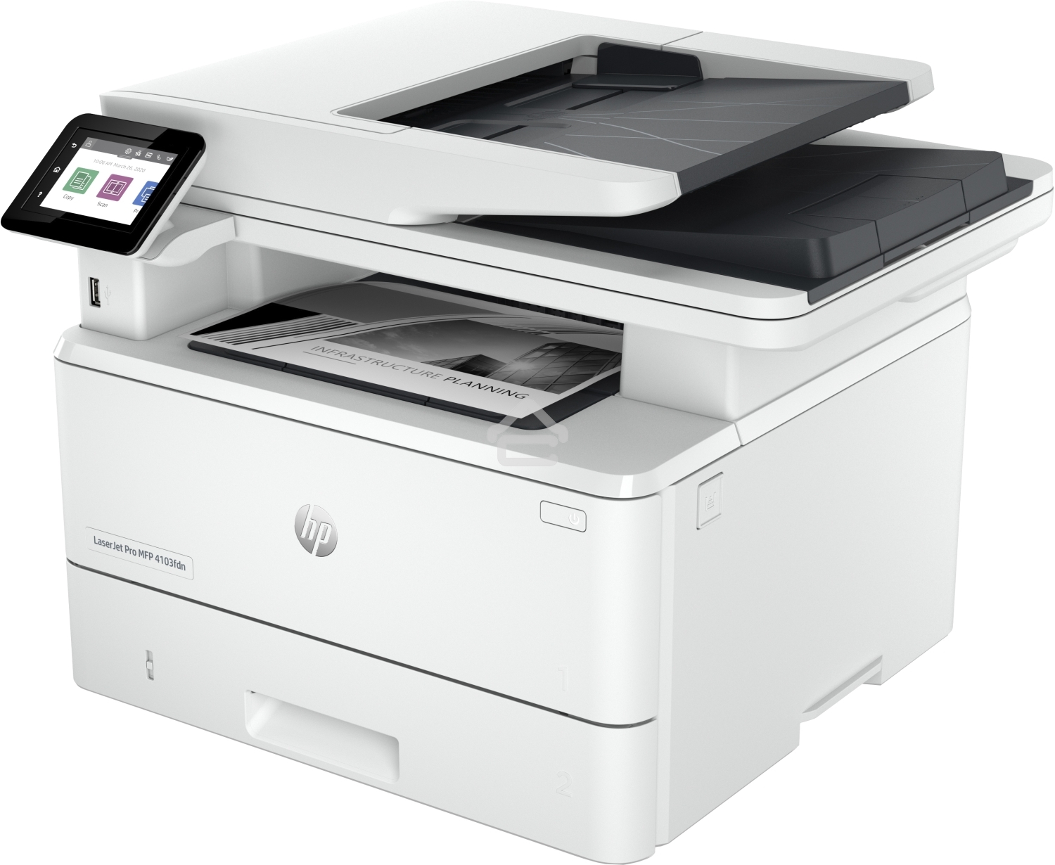 МФУ лазерное HP LaserJet Pro 4103fdn (2Z628A), A4, ч/б, печ. до 40 стр/мин., скан. до 29 стр/мин. (ч/б) 20 стр/мин. (цвет), 1200 x 1200 dpi, USB, RJ-45, Air Print, Mopria