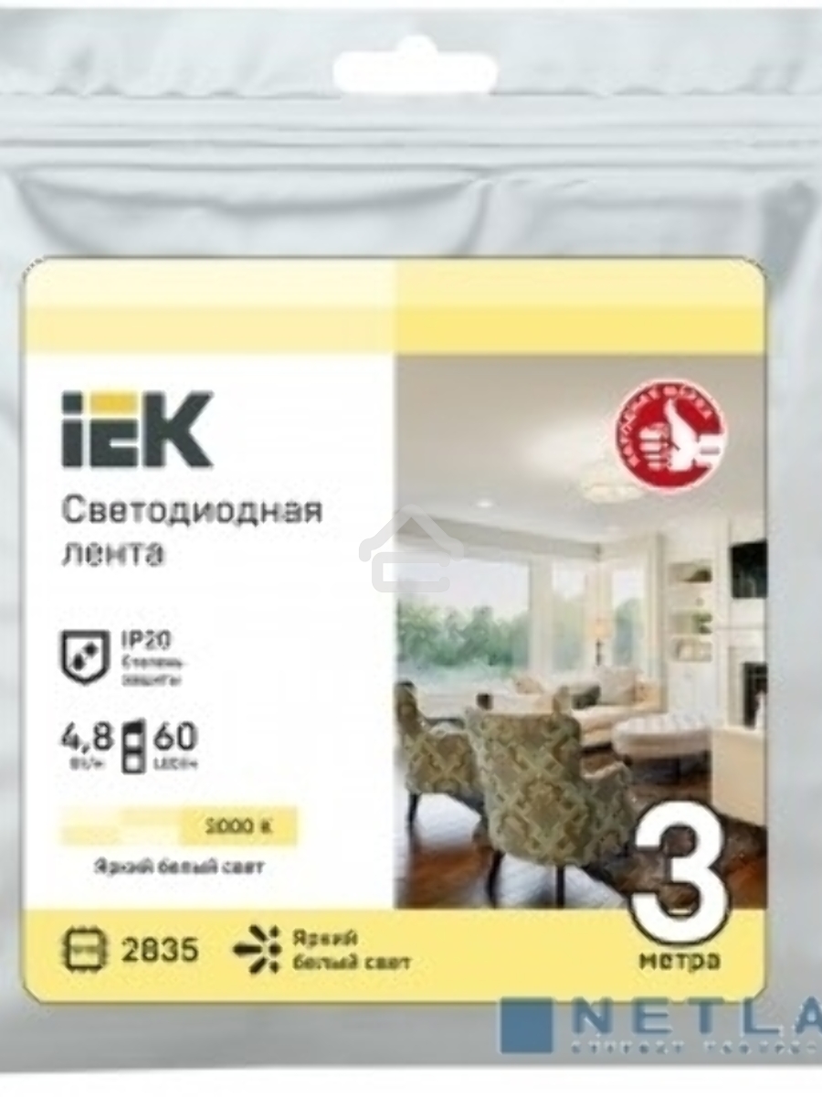 Лента светодиодная LED LSR-2835WW60-4.8-IP20-12В (уп.3м) IEK LSR1-1-060-20-3-03