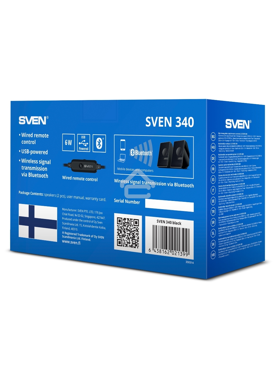 Колоки SVEN АС 340, черный (6 Вт, питание USB, Bluetooth)