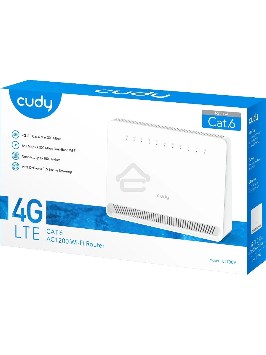 Маршрутизатор AC1200 Wi-Fi 4G LTE Cat 6 Gigabit Router, 4 10/100/1000M RJ45 Ports,  Nano SIM Slot, Quectel module inside,build-in 4G LTE modem, 300Mbps at 2.4GHz + 867Mbps at 5GHz, Internal Antennas,  PPTP/L2TP/OpenVPN/WireGuard VPN, DNS over Cloudflare/G