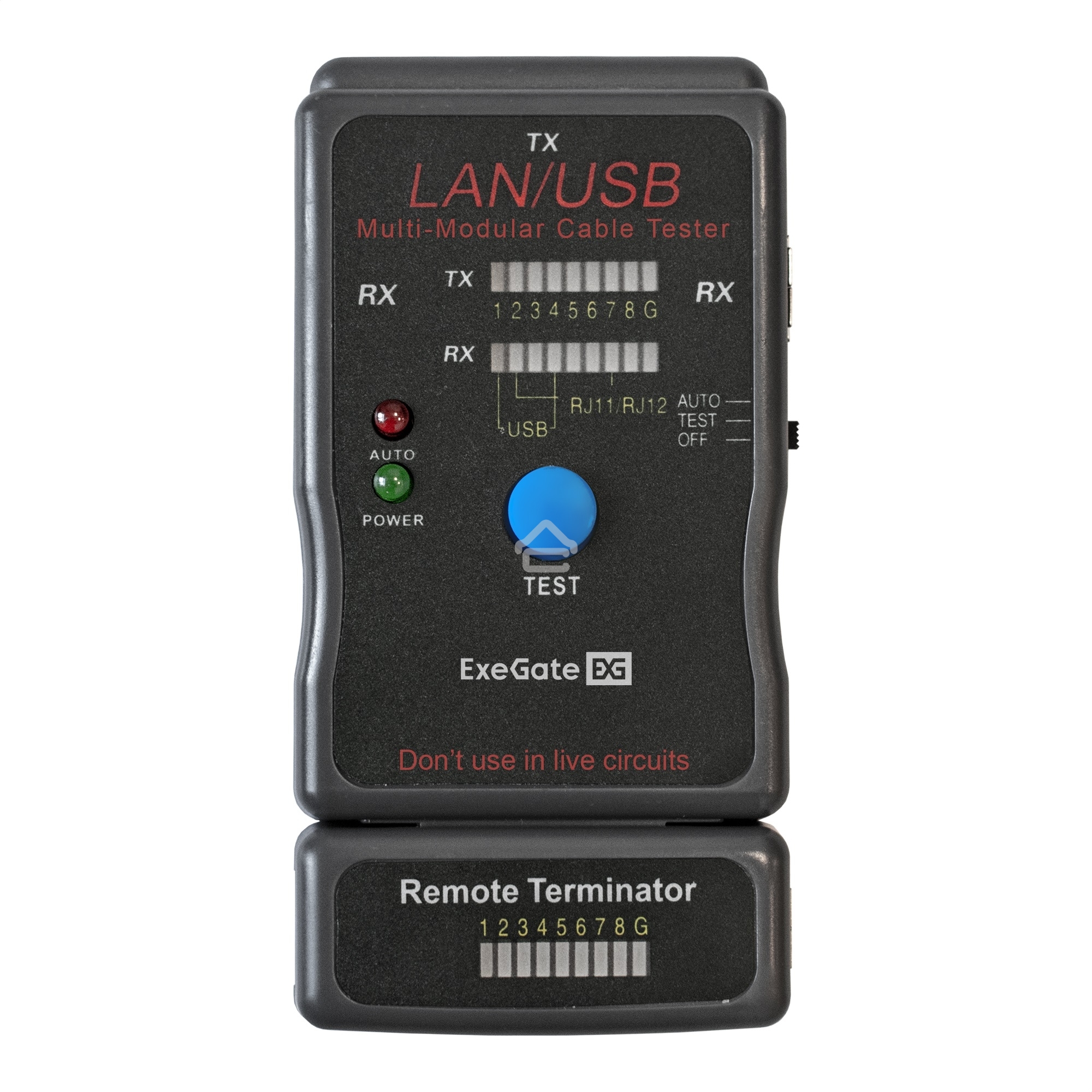 Тестер сетевой ExeGate EX293160RUS EX-T5448 для RJ-45/RJ-11/RJ-12/USB