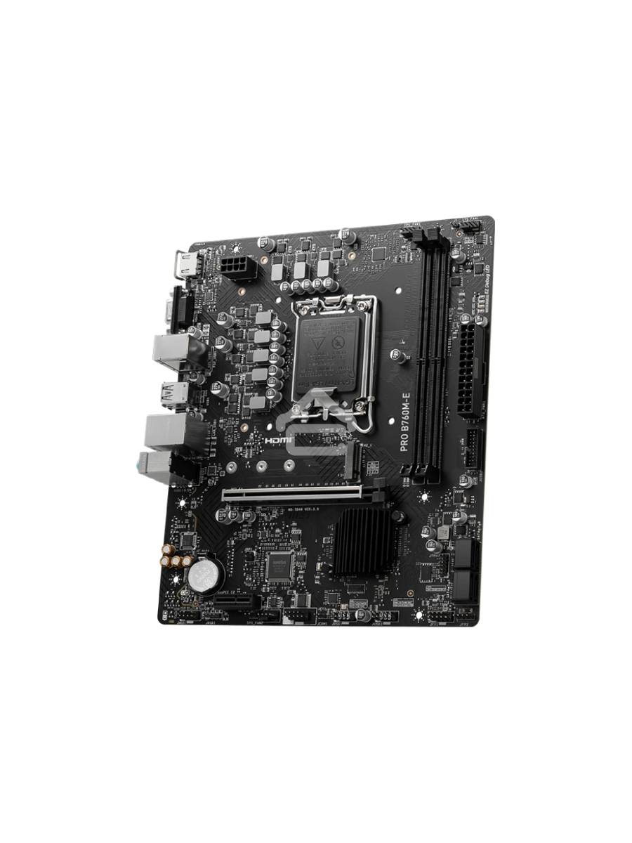 Материнская плата MSI PRO B760M-E, LGA 1700, Intel B760, 2xDDR5, 4xSATA, 1xM.2, 1xPCIe 4.0 x16, 1xPCIe 4.0 x1, 1xHDMI, 1xVGA, 1x1Gb LAN, 2xUSB-A 3.2 Gen 1, 4xUSB-A 2.0, 3x3.5 мм, 7.1, mATX