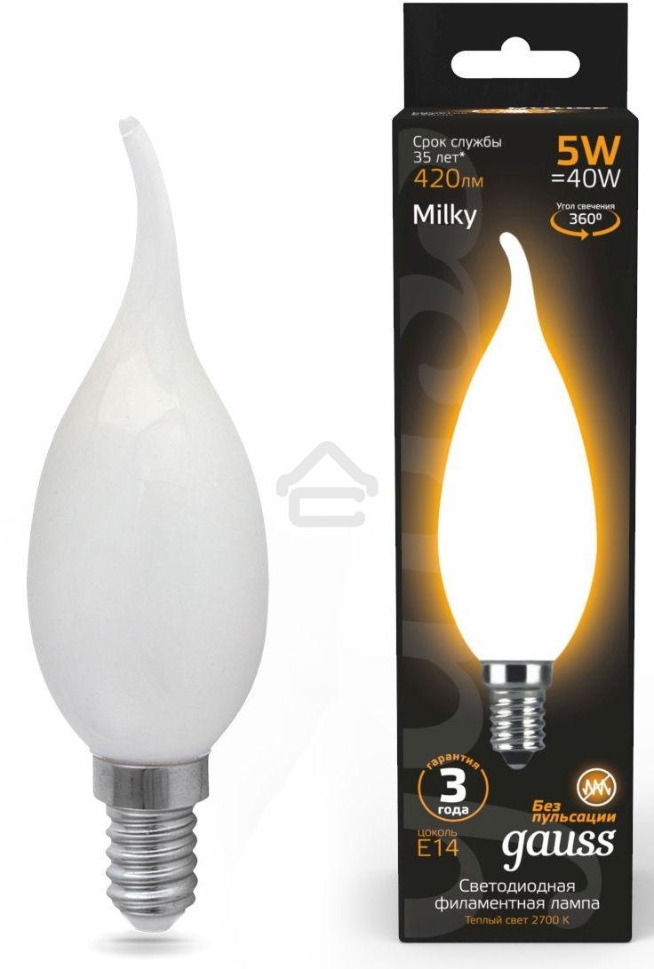 Лампа светодиодная Gauss Filament Свеча на ветру E14 5Вт 2700К OPAL