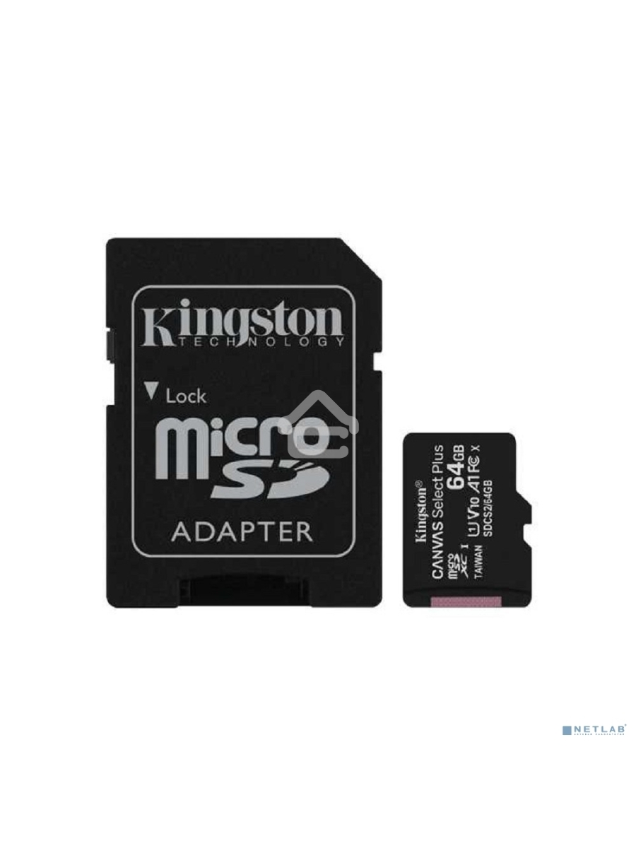 Флеш карта microSDHC 64GB microSDXC Class10 Kingston <SDCS2/64GB> Class10 UHS-I Canvas Select up to 100MB/s с адапт.