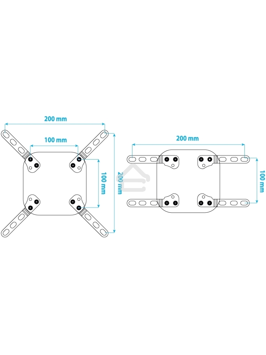 Удлинитель для кронштейнов Kromax ADAPTER-200, черный, 80 шт/уп, Адап. стал. унив. для TV, max VESA 200x200 мм., max вес 20 кг.