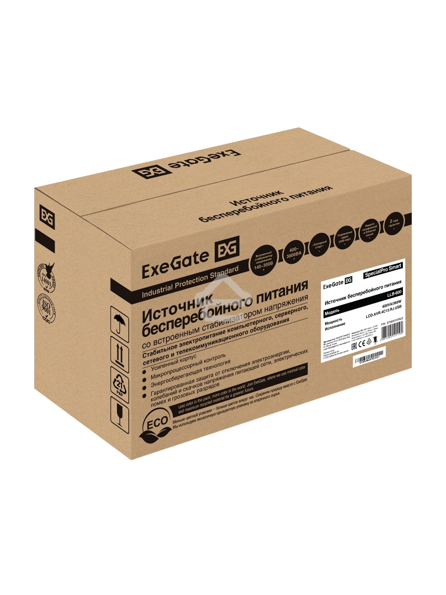 Источник бесперебойного питания ExeGate EP285579RUS SpecialPro Smart LLB-600.LCD.AVR.C13.RJ.USB <600VA/360W, LCD, AVR, 4*IEC-C13, RJ45/11, USB, Black>