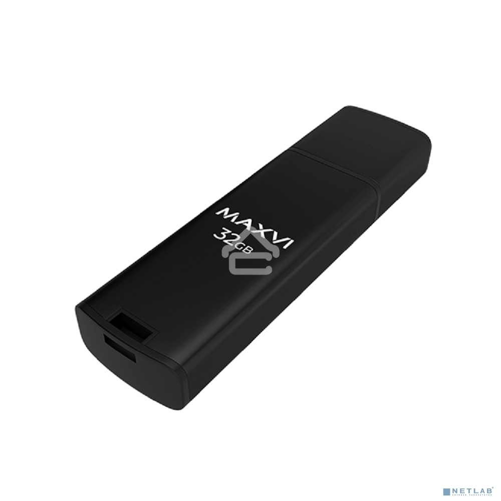 Флешка USB R/W Maxvi MP2 32GB USB 2.0 black, монолит с колпачком, ABS пластик + металл