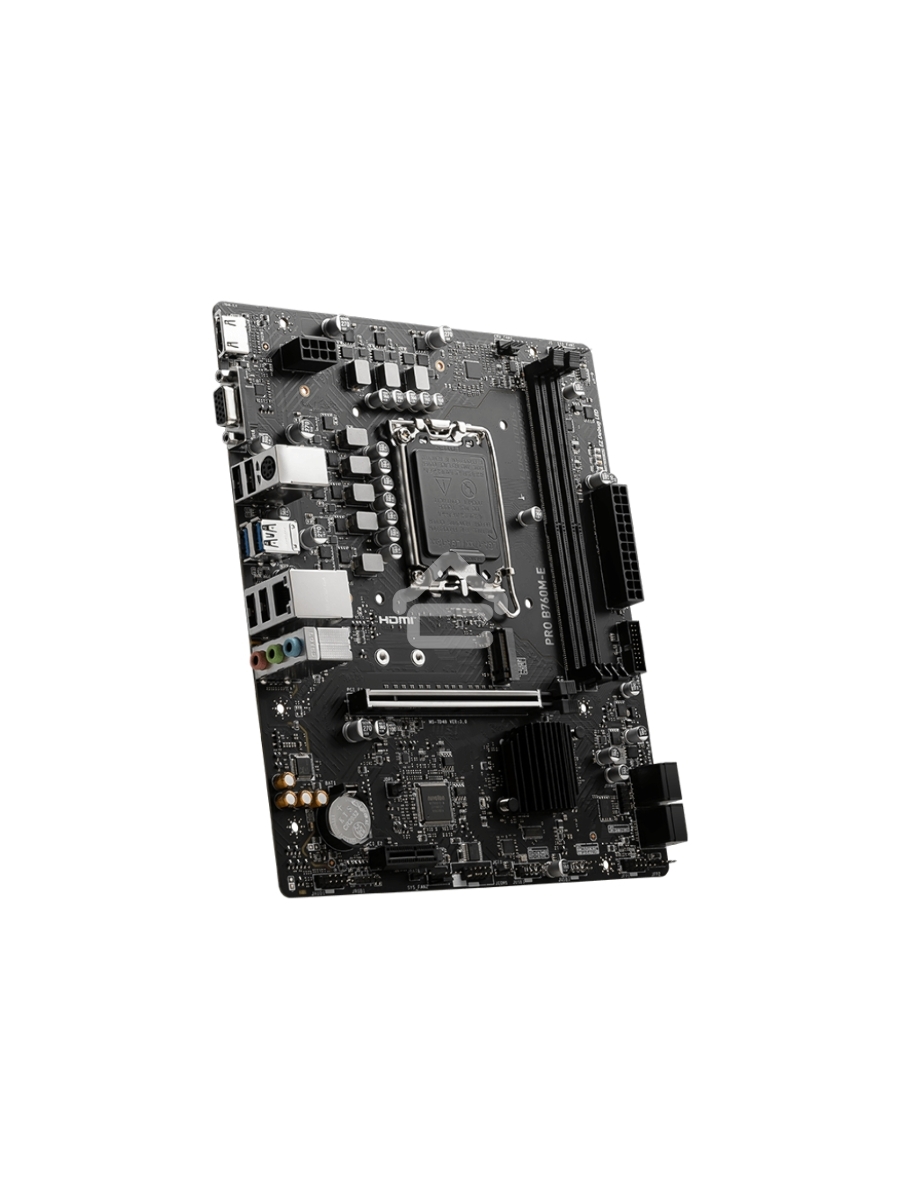 Материнская плата MSI PRO B760M-E, LGA 1700, Intel B760, 2xDDR5, 4xSATA, 1xM.2, 1xPCIe 4.0 x16, 1xPCIe 4.0 x1, 1xHDMI, 1xVGA, 1x1Gb LAN, 2xUSB-A 3.2 Gen 1, 4xUSB-A 2.0, 3x3.5 мм, 7.1, mATX