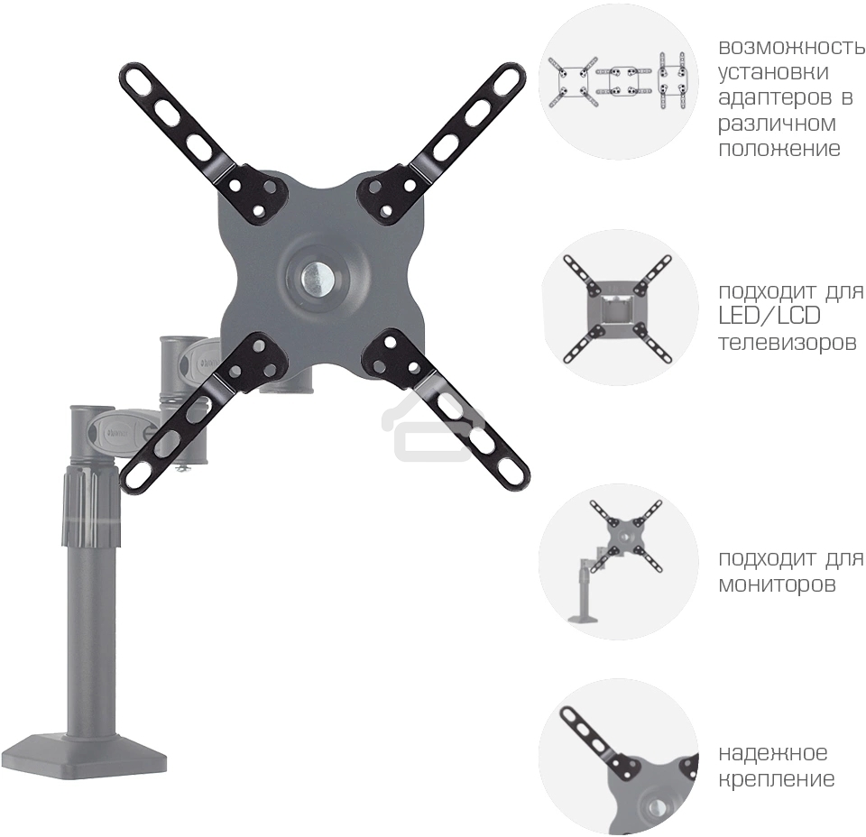 Удлинитель для кронштейнов Kromax ADAPTER-200, черный, 80 шт/уп, Адап. стал. унив. для TV, max VESA 200x200 мм., max вес 20 кг.