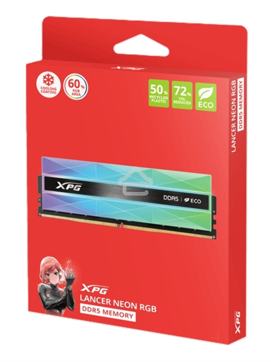 Оперативная память XPG Lancer NEON RGB, DDR5, 32GB (2x16GB), 8000MHz, CL38, DIMM, с радиаторами, RGB, серебристый