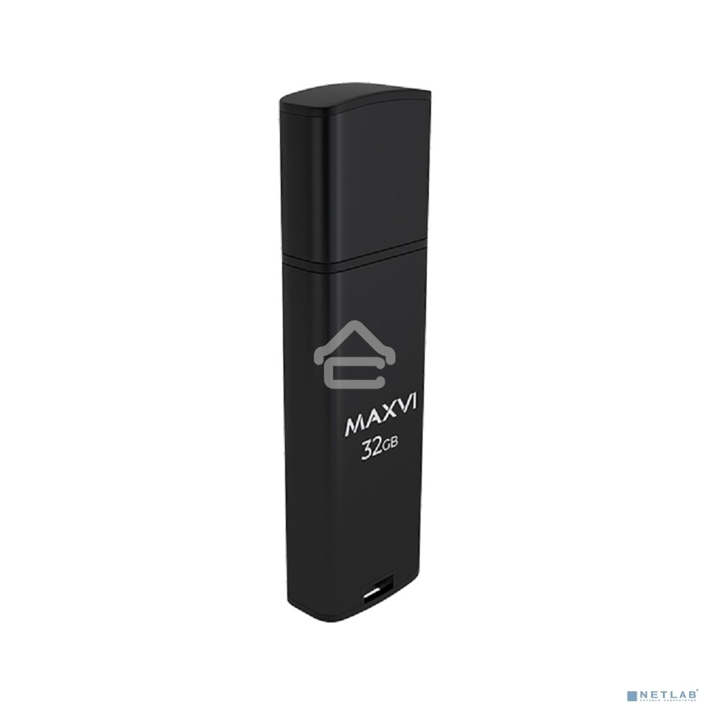 Флешка USB R/W Maxvi MP2 32GB USB 2.0 black, монолит с колпачком, ABS пластик + металл