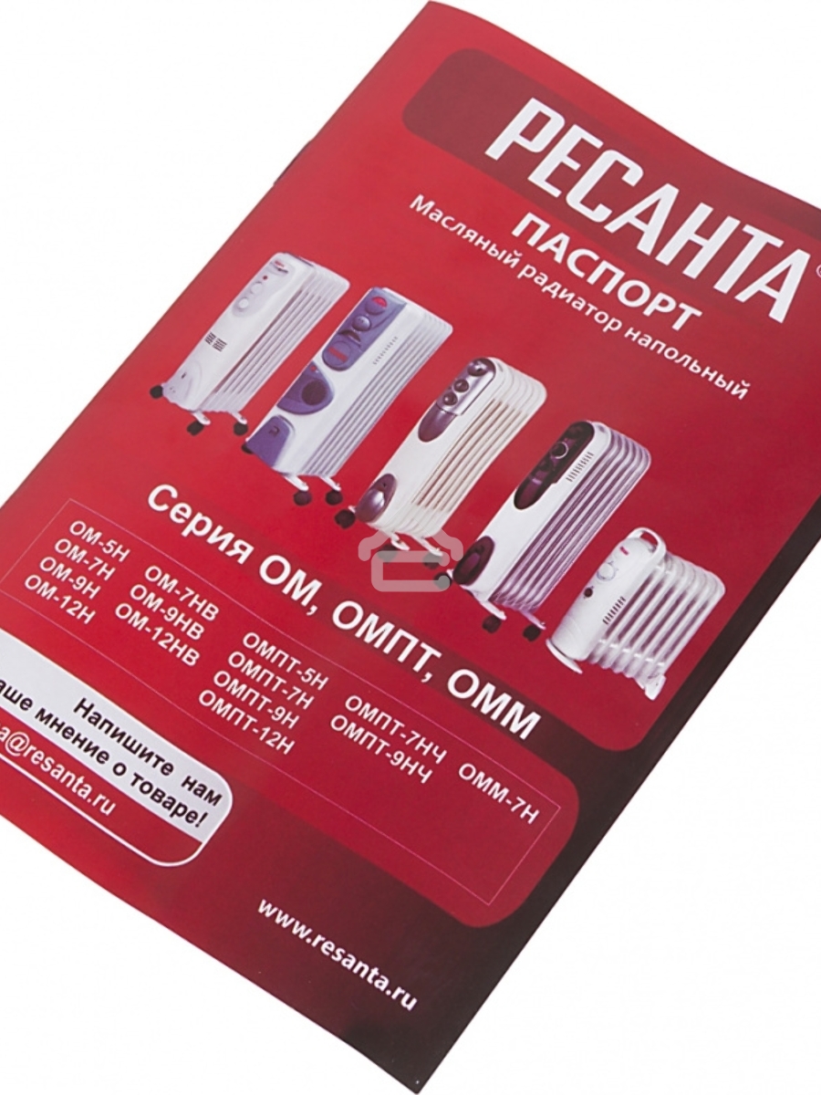 Масляный обогреватель Ресанта ОМ- 9Н (9 секций), белый, 2000 Вт, 20 м2, термостат 67/3/8