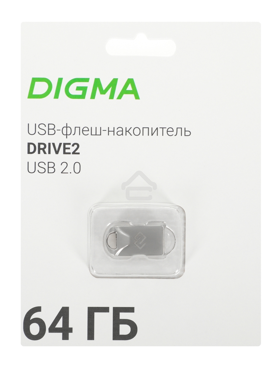 Флеш диск Digma 64Gb DRIVE2 DGFUM064A20SR USB2.0 серебристый
