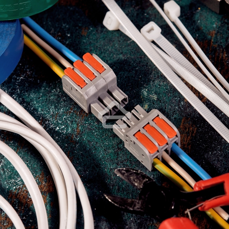 Клемма Rexant СМК 222-423R проходная разъемная 3 полюса серый 0,2-2,5/4 мм² (40 шт/уп)