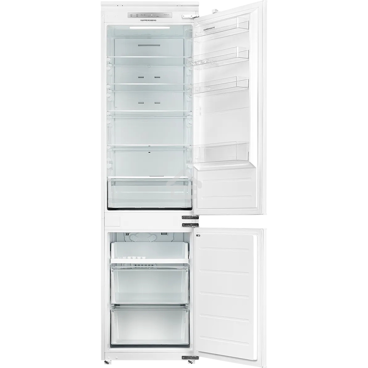 Встраиваемый холодильник Kuppersberg RBN 1961, High-Tech двухкамерный, полезный объем 334 л, суперохлаждение, суперзаморозка, функция отпуск, перевешиваемые двери (door slider), электронное управление, звуковая индикация открытой двери, NoFrost, зона свеж