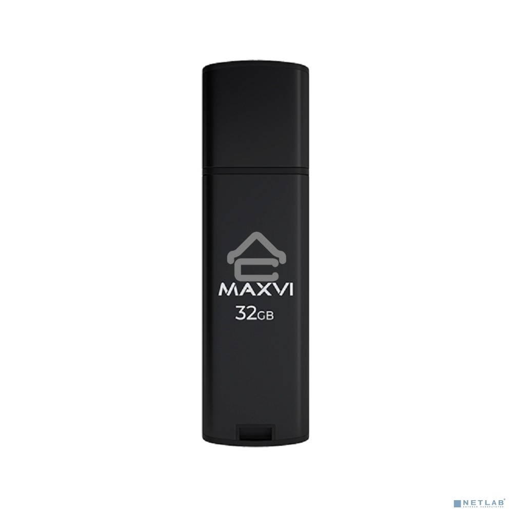 Флешка USB R/W Maxvi MP2 32GB USB 2.0 black, монолит с колпачком, ABS пластик + металл