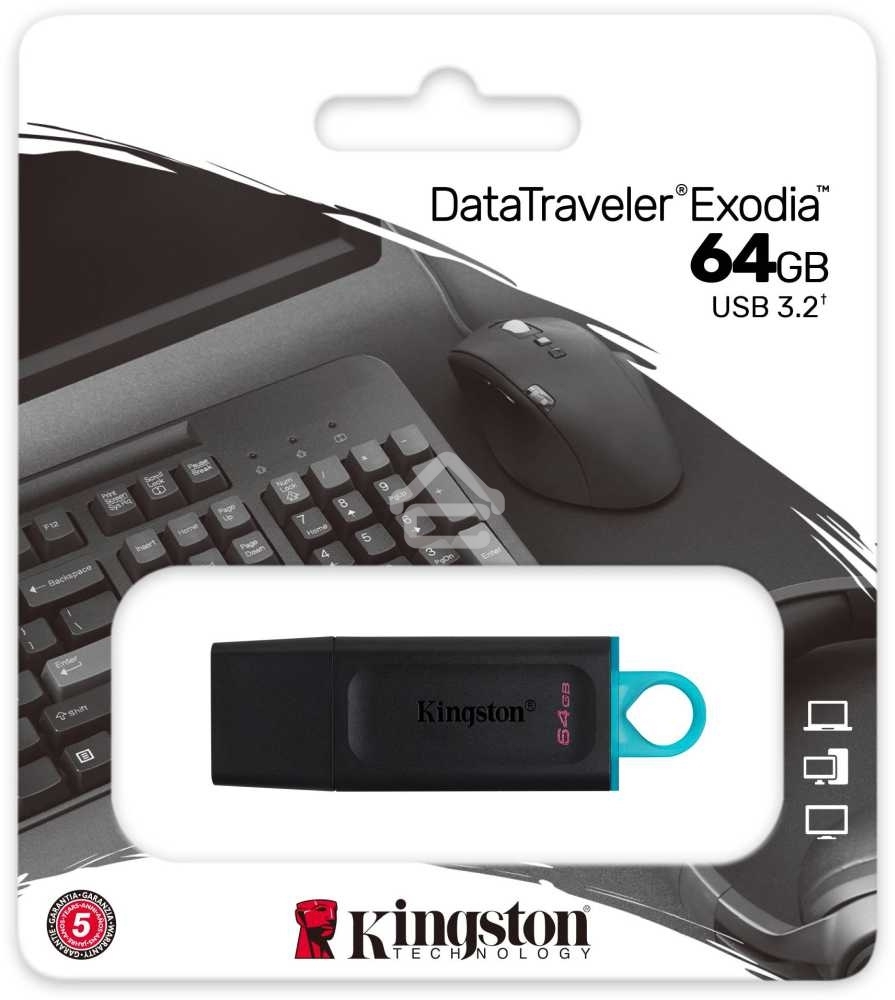 Флешка USB R/W R/W Kingston 64GB USB3.2 Gen 1 DataTraveler Exodia (Black + Teal)